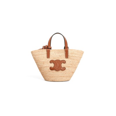 CELINE NANO SUPPLE CELINE CLASSIC PANIER IN RAFFIA AND CALFSKIN 10M582DZ2.02NT (22*15.5*9.5cm)